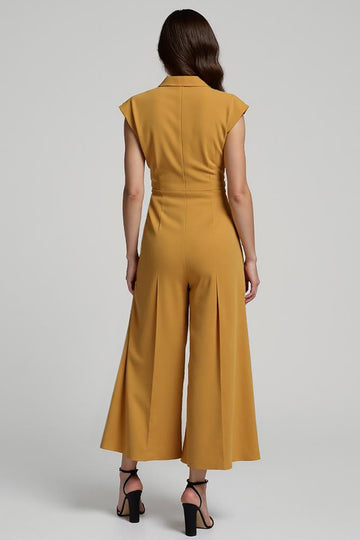 Yellow Notched Lapel Work Jumpsuits with Cap Sleeves